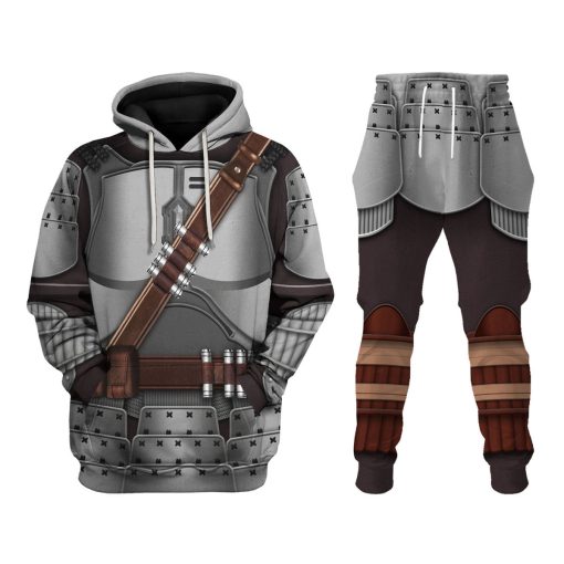 Warhomie Beskar Mandalorian Samurai Costume Hoodie Sweatshirt T-Shirt Sweatpants